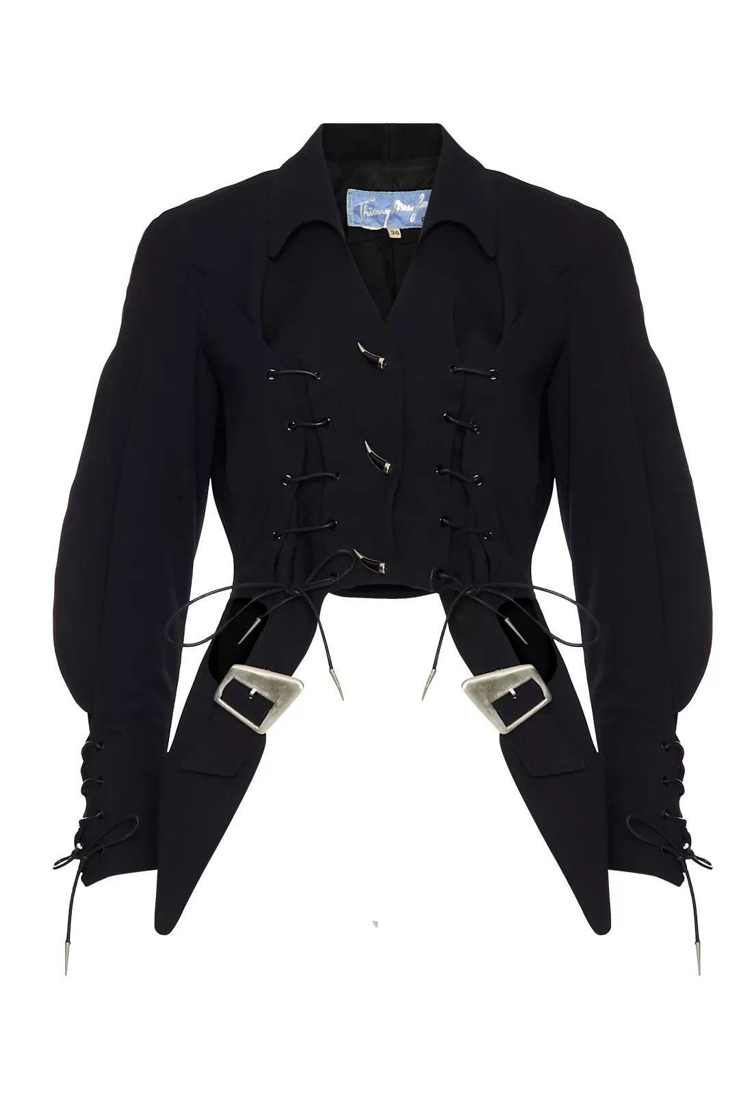 Women Annie's Archive 1994 Thierry Mugler Wool Black Buckle Jacket And Skirt.