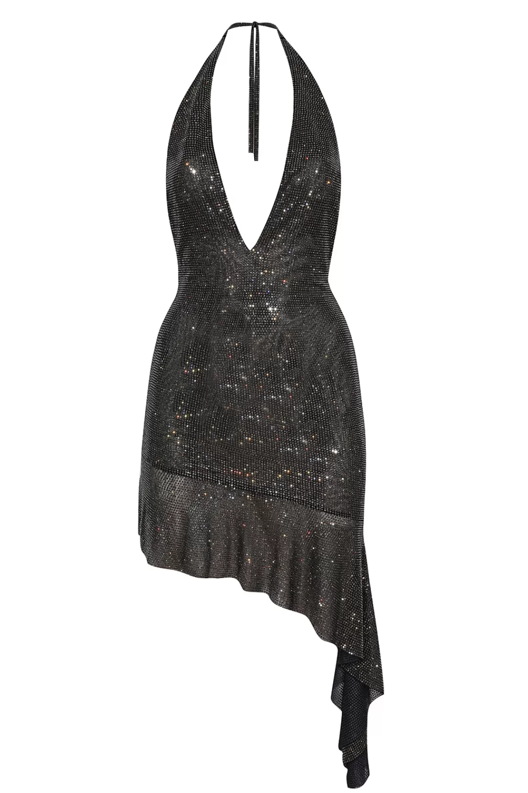 Women Giuseppe Di Morabito Black Crystal Asymmetric Mini Dress