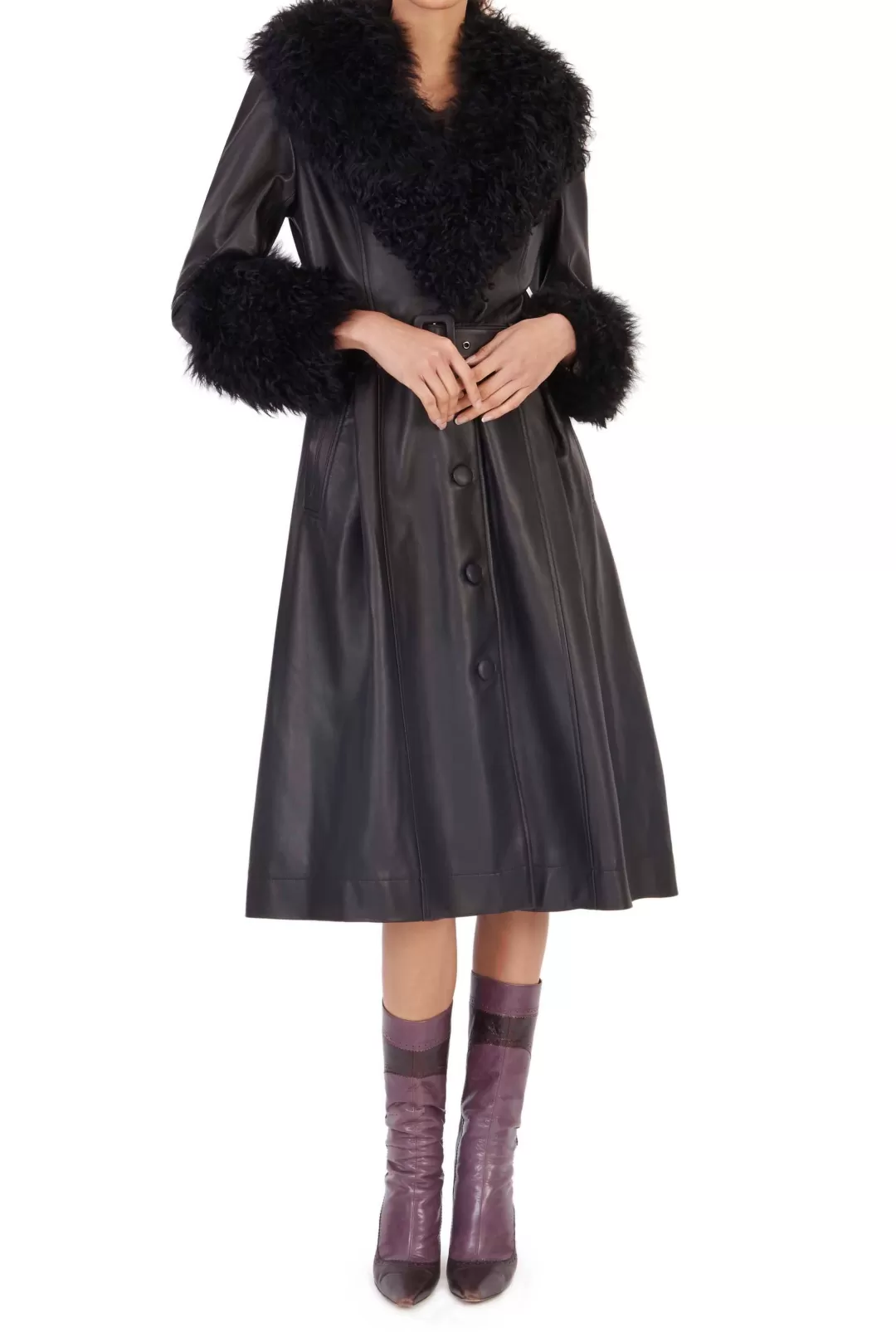 Women Saks Potts Black Foxy Shearling Coat