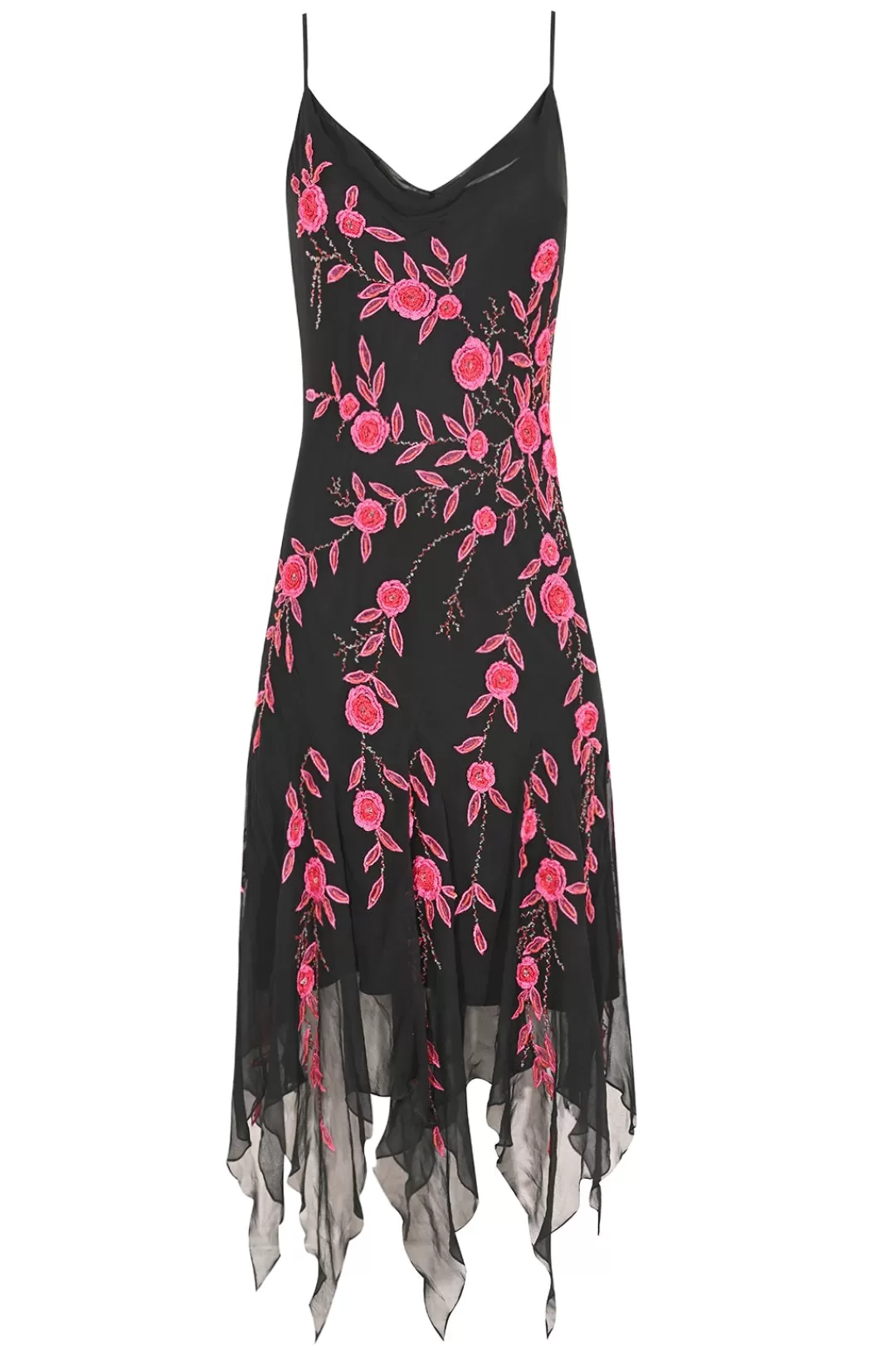 Women Annie's Archive Black Pink Rose Beaded Silk Dress