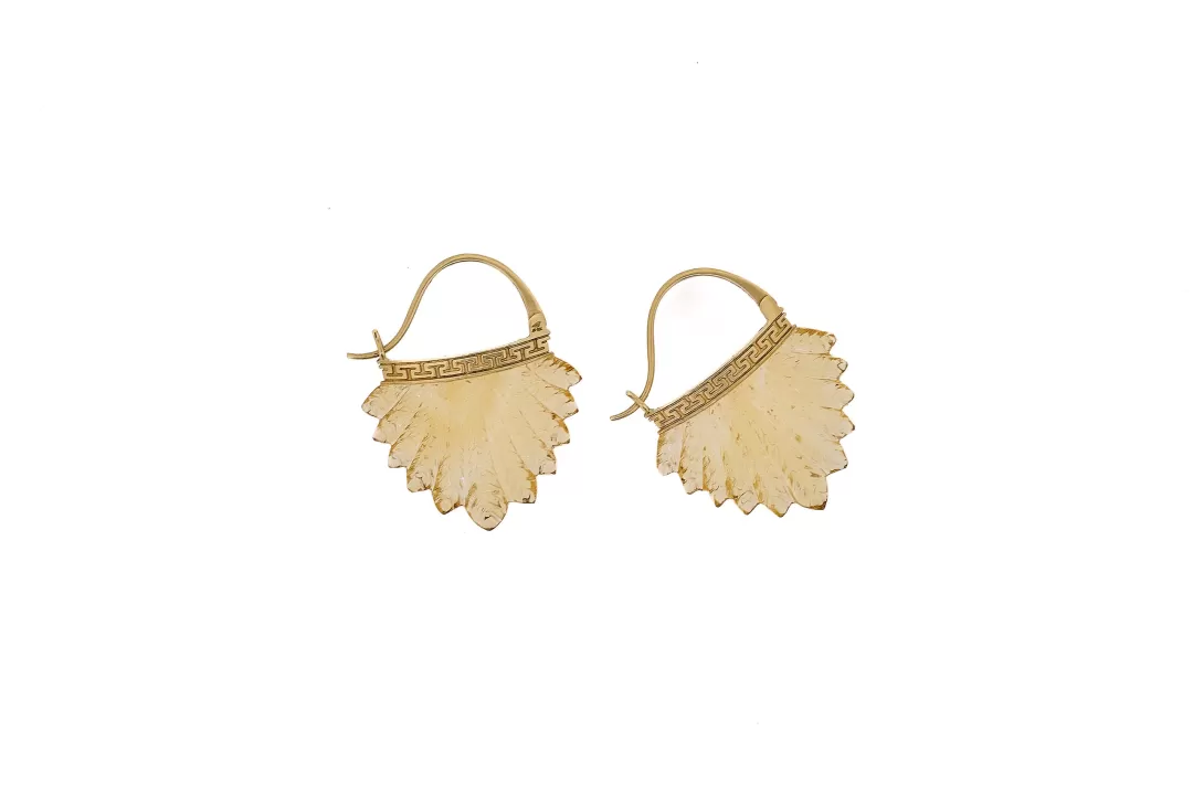 Women Jade Jagger Jewellery Citrine Feather Earrings