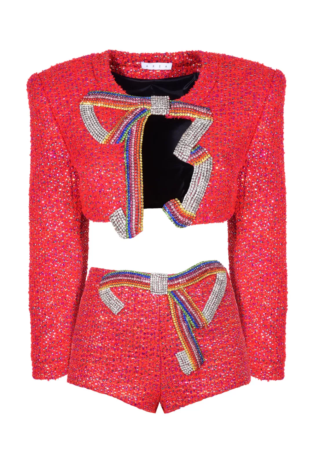 Women Area Embroidered Crystal Bow Cropped Jacket