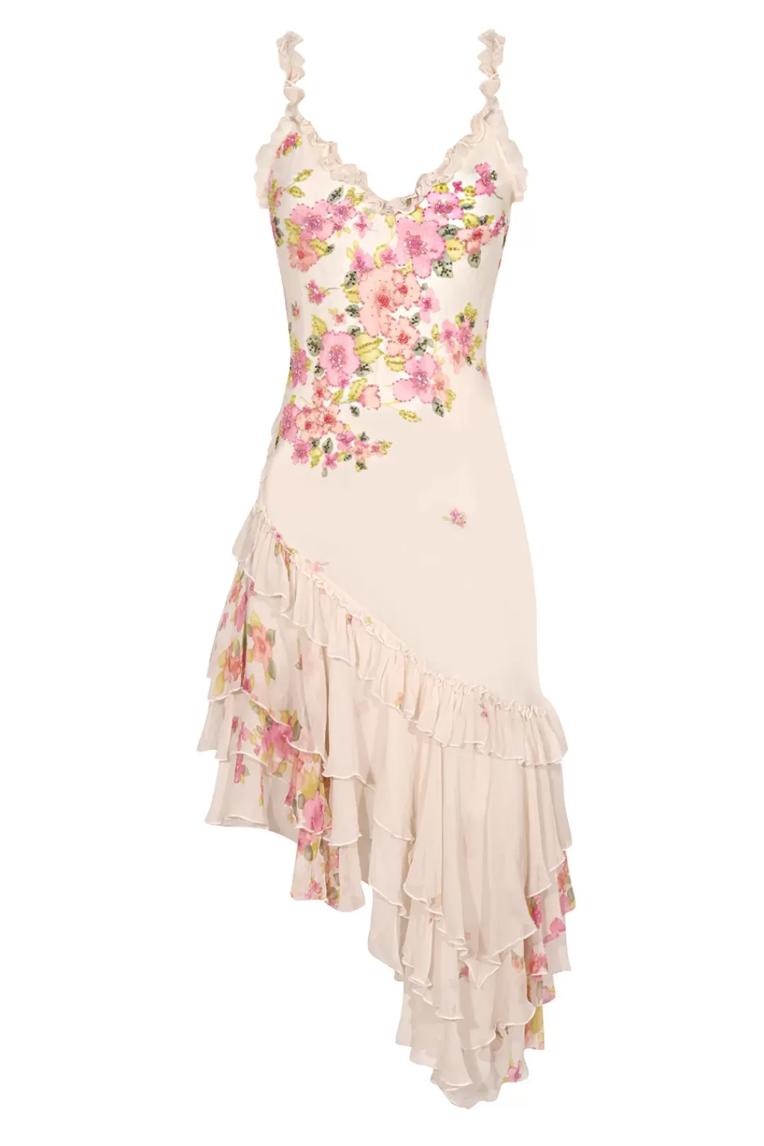 Women Annie's Archive Floral Beaded Silk Asymmetrical Dress