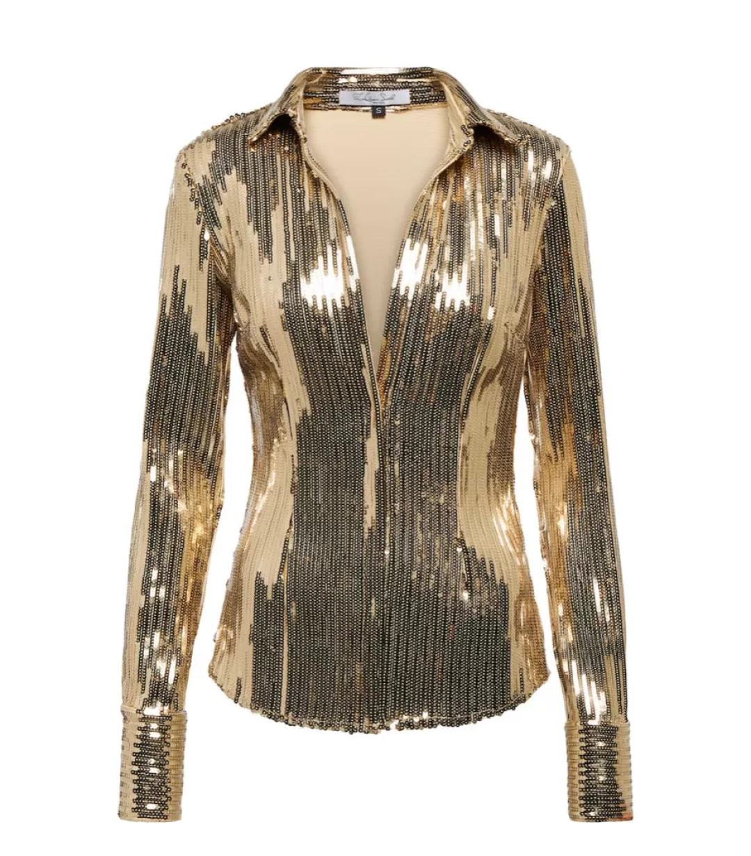 Women Laquan Smith Gold Sequinned Top