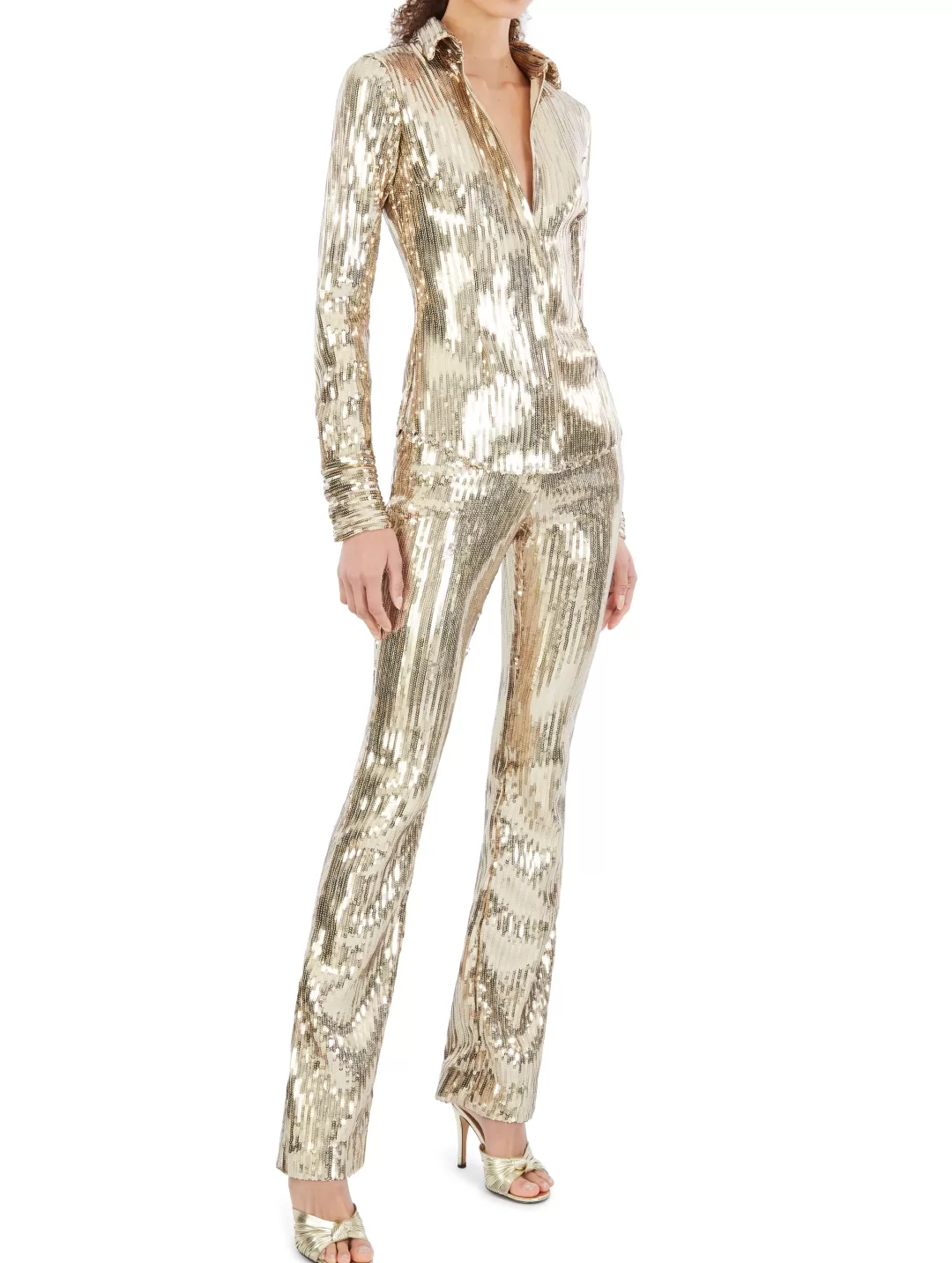 Women Laquan Smith Gold Sequinned Top