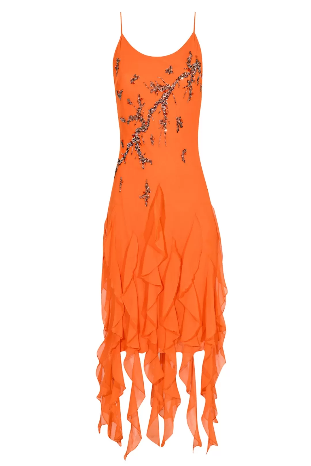 Women Annie's Archive Orange Beaded Ruffled Dress