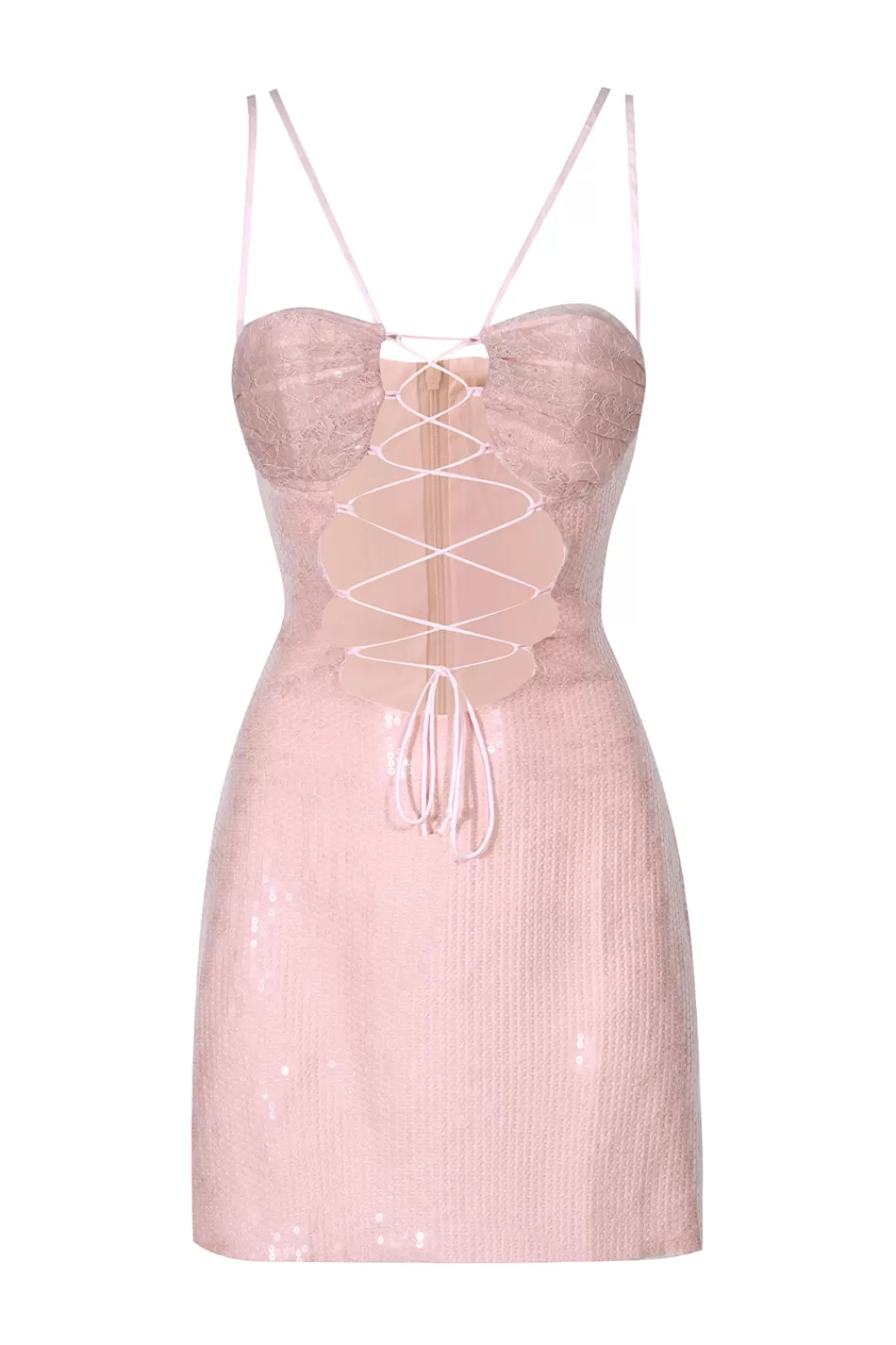 Women Kim Shui Pink Lace Up Pailette Mini Dress