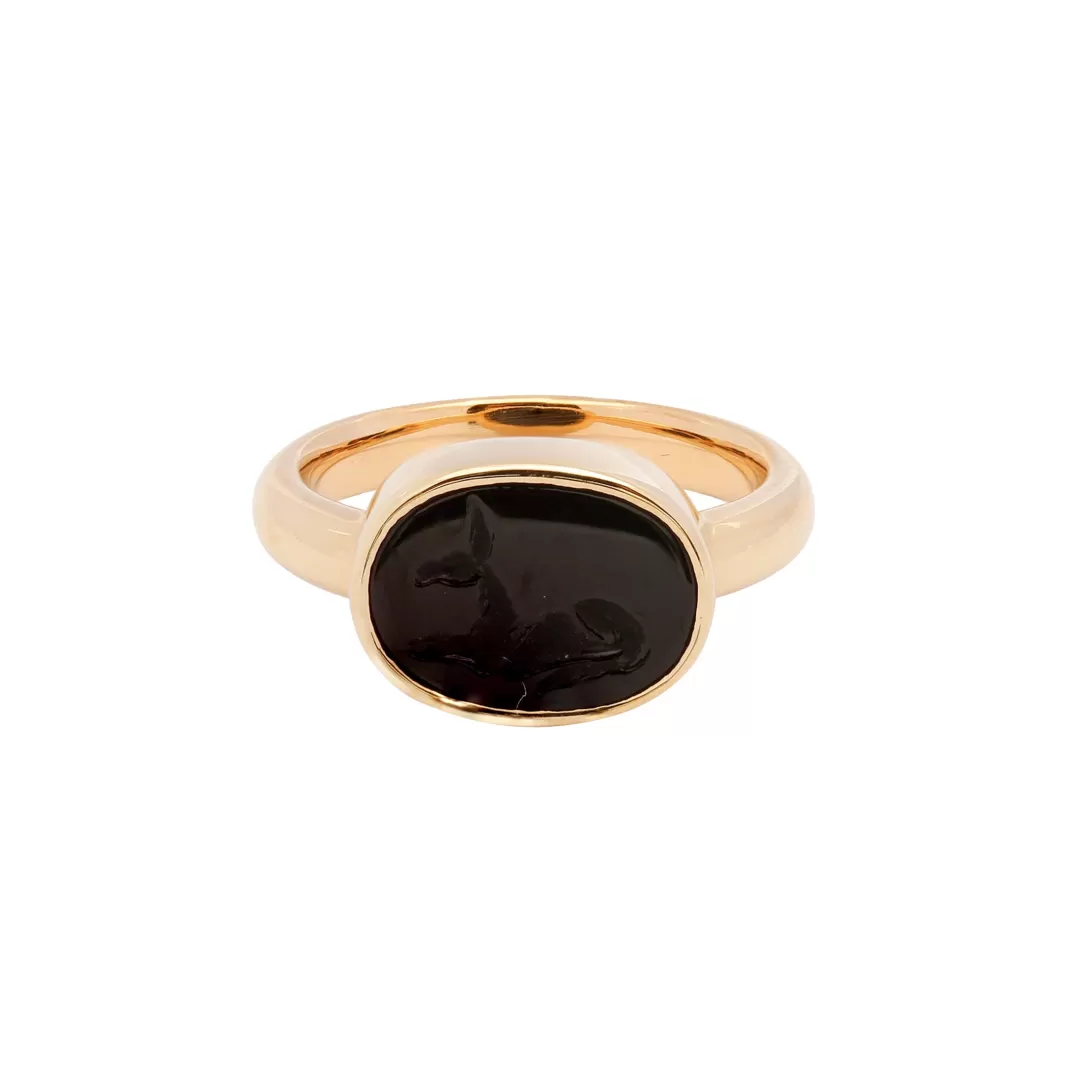 Women Annie's x Jade Jagger Podenco Dog Ring In Carved Black Onyx, Gold Vermeil