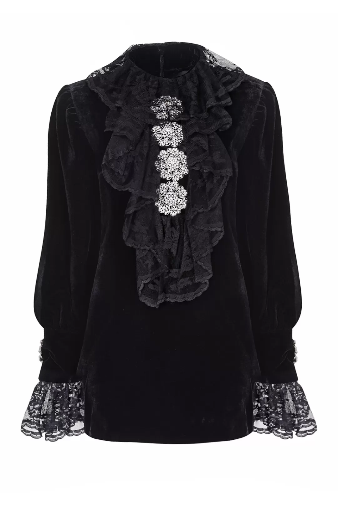 Women Richard Quinn Runway Velvet Lace Frill Mini Dress