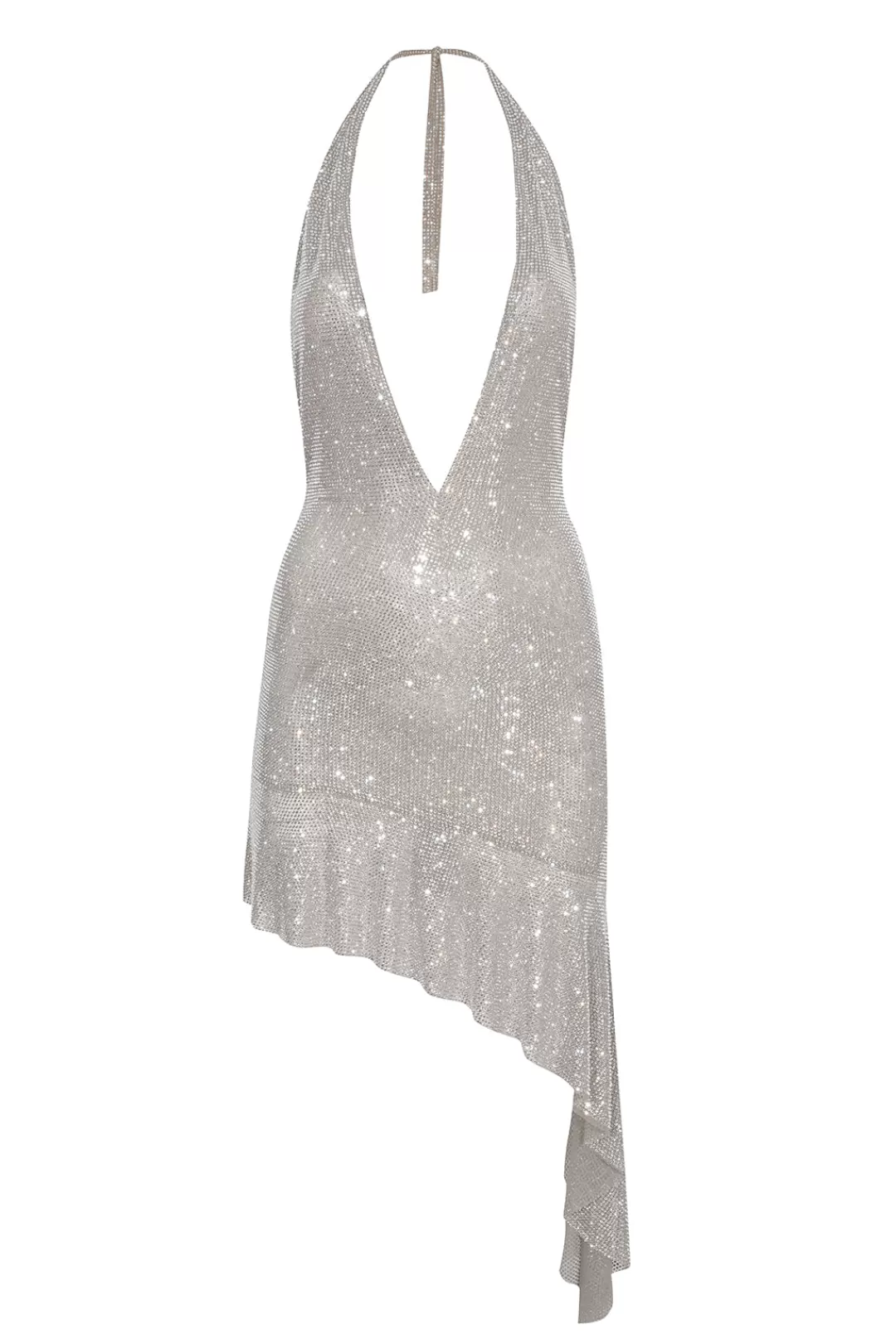 Women Giuseppe Di Morabito Silver Crystal Asymmetric Mini Dress