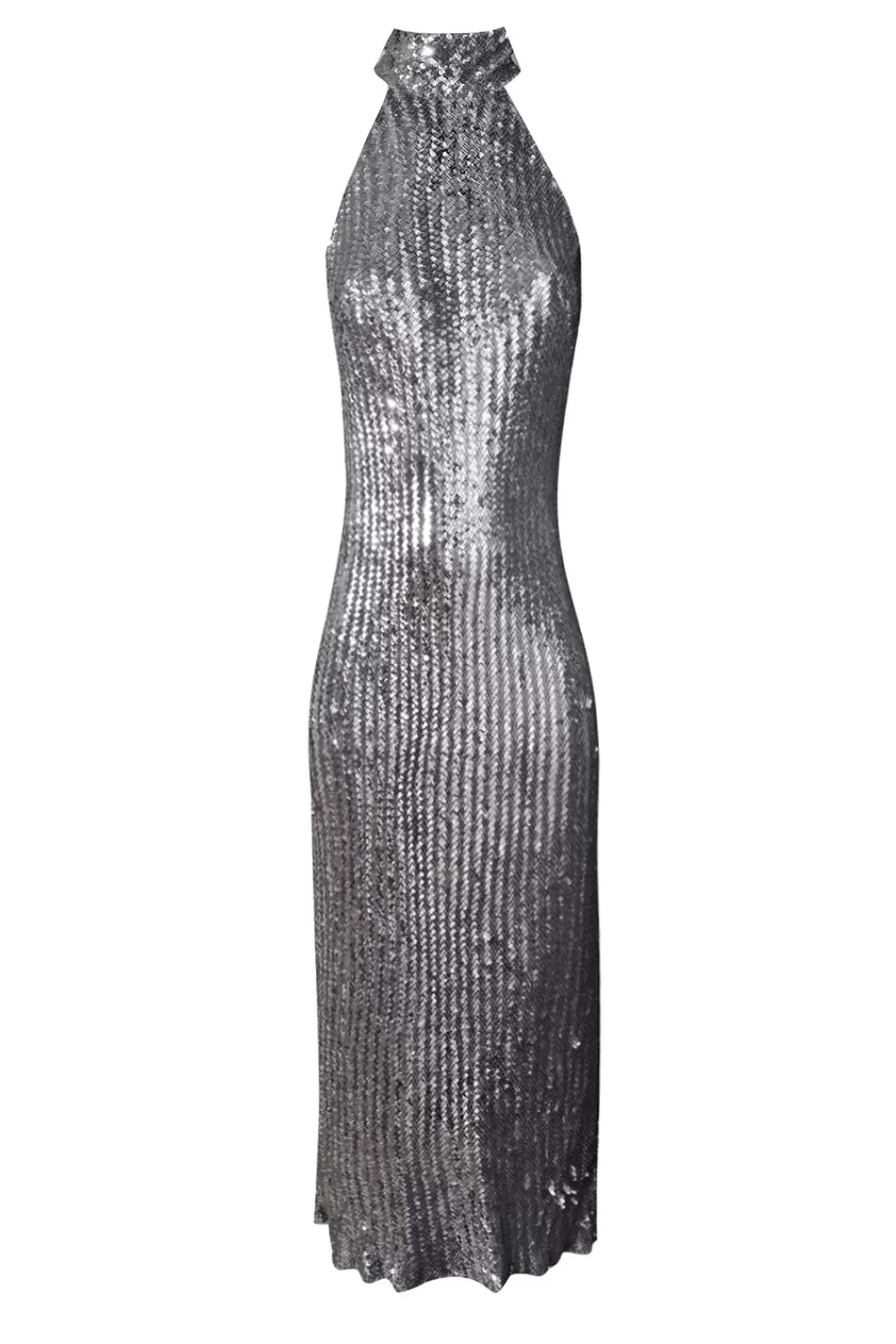 Women Ashish Silver Sequin Mermaid Halter Dress