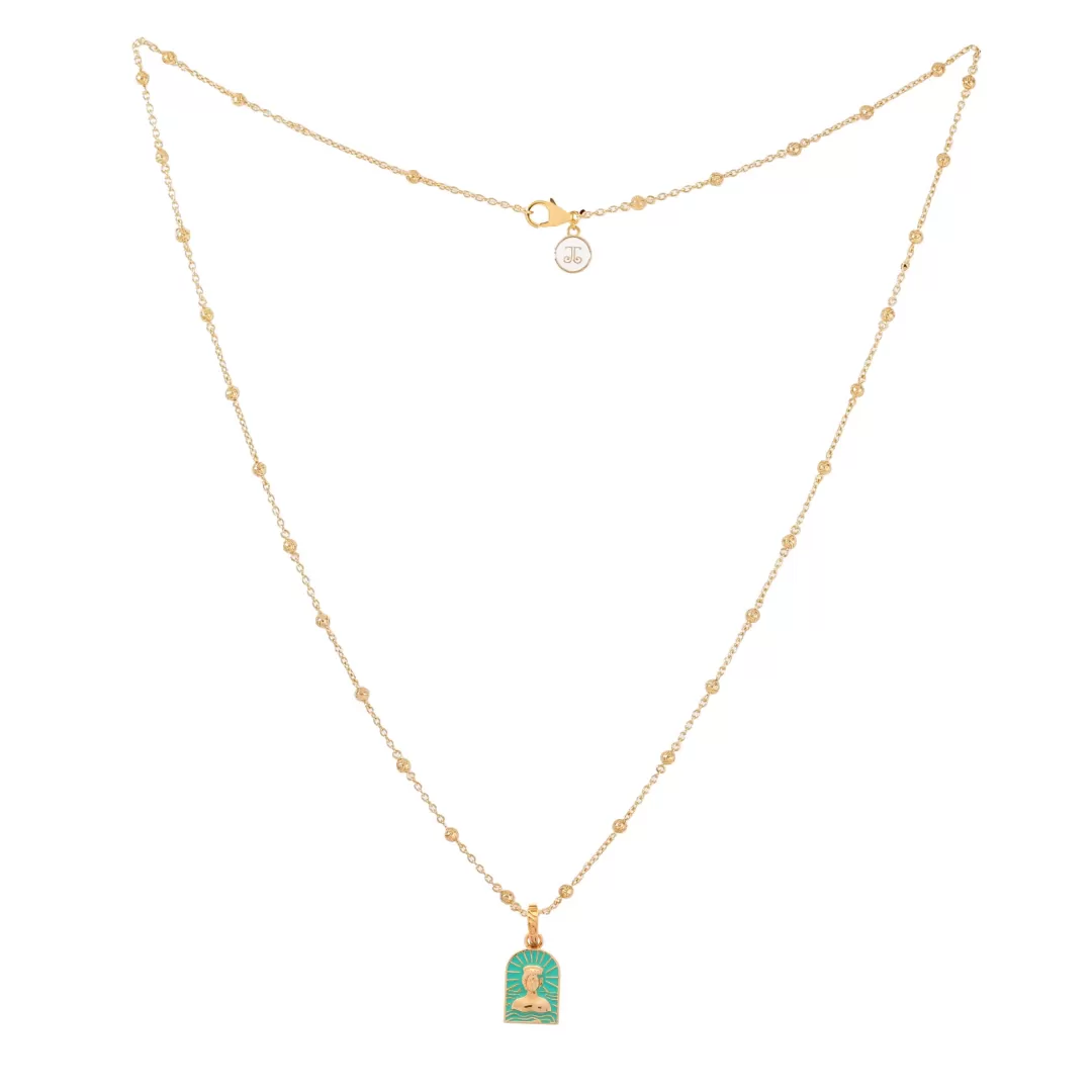 Women Annie's x Jade Jagger Tanit Aqua Enamel Charm Necklace, Gold Vermeil