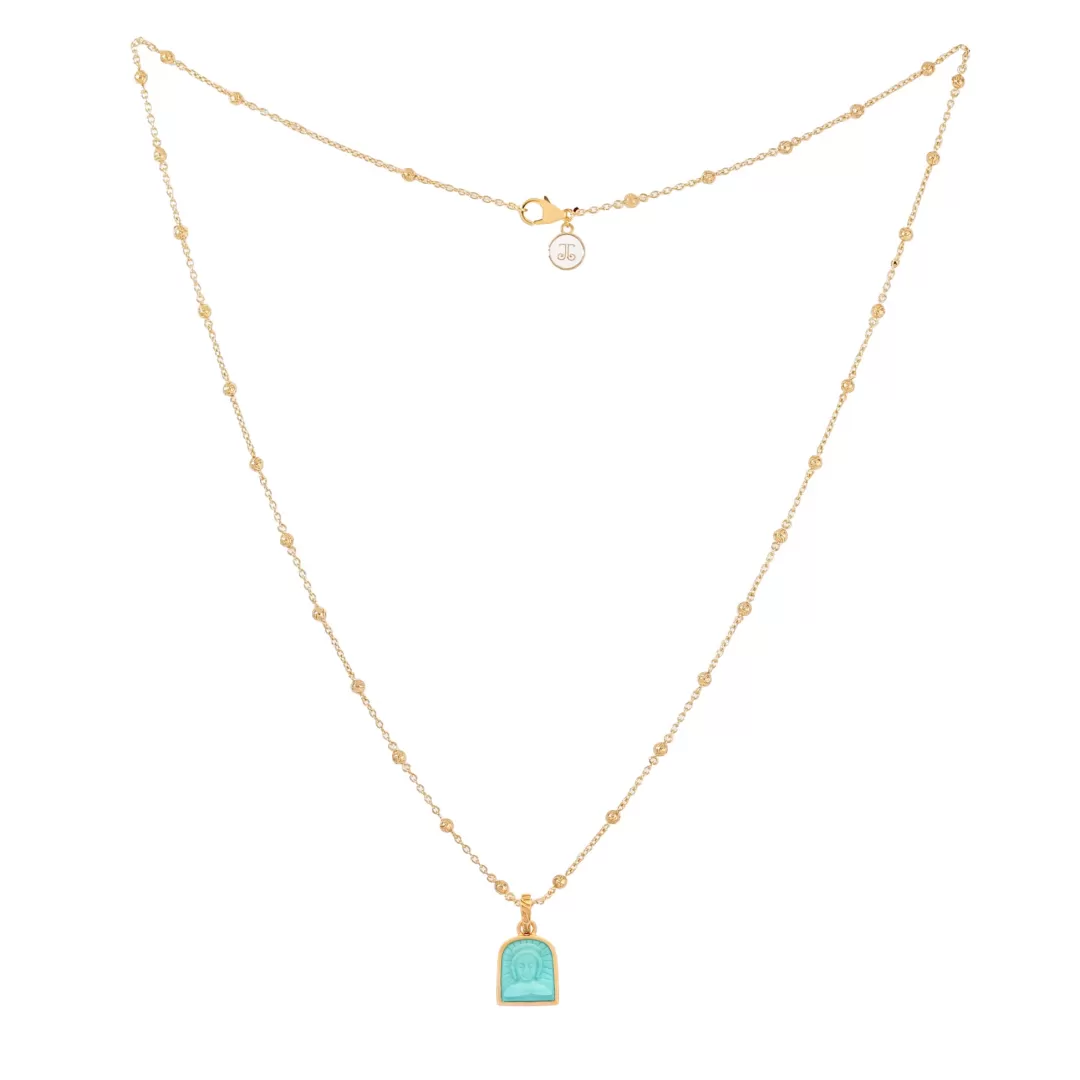 Women Annie's x Jade Jagger Tanit Carved Turquoise Charm Necklace, Gold Vermeil