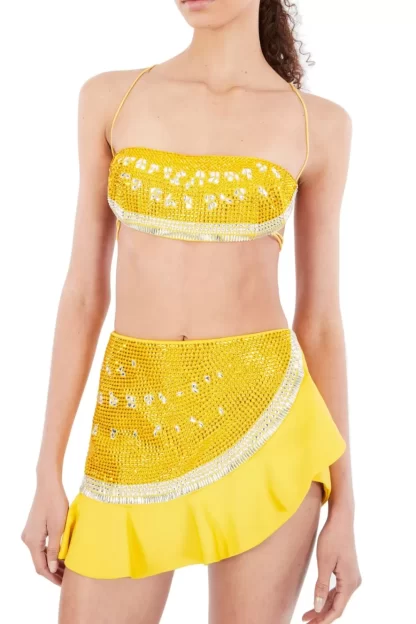 Women Area Crystal Watermelon Ruffle Skirt
