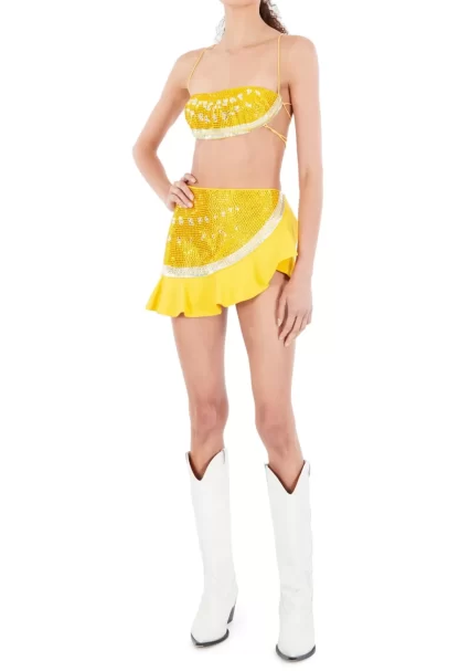 Women Area Crystal Watermelon Ruffle Skirt