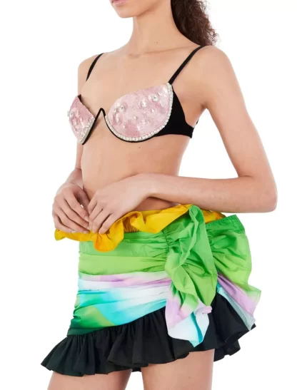 Women Area Ombre Nylon Ruffle Skirt