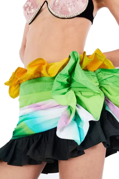 Women Area Ombre Nylon Ruffle Skirt