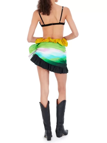 Women Area Ombre Nylon Ruffle Skirt
