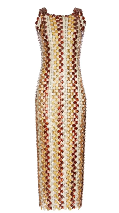 Women Annie's Archive Spring Summer 1969 Paco Rabanne Bronze Metal Discs Couture Evening Gown.