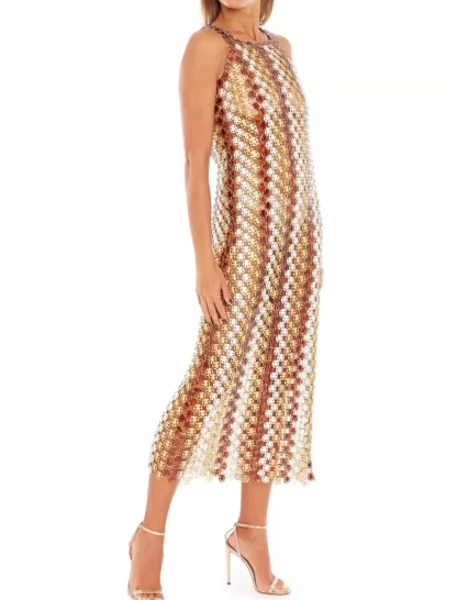 Women Annie's Archive Spring Summer 1969 Paco Rabanne Bronze Metal Discs Couture Evening Gown.