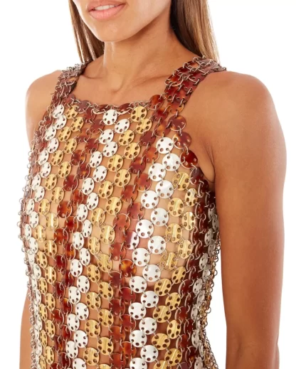 Women Annie's Archive Spring Summer 1969 Paco Rabanne Bronze Metal Discs Couture Evening Gown.