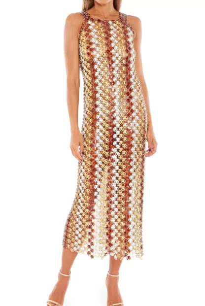 Women Annie's Archive Spring Summer 1969 Paco Rabanne Bronze Metal Discs Couture Evening Gown.