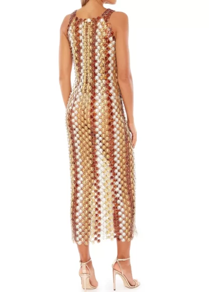 Women Annie's Archive Spring Summer 1969 Paco Rabanne Bronze Metal Discs Couture Evening Gown.