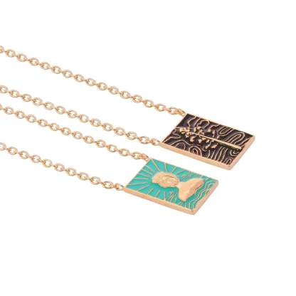 Women Annie's x Jade Jagger Tanit & Cactus Flower Double Enamel Tag Necklace, Gold Vermeil