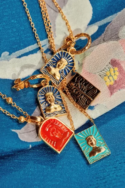 Women Annie's x Jade Jagger Tanit & Cactus Flower Double Enamel Tag Necklace, Gold Vermeil